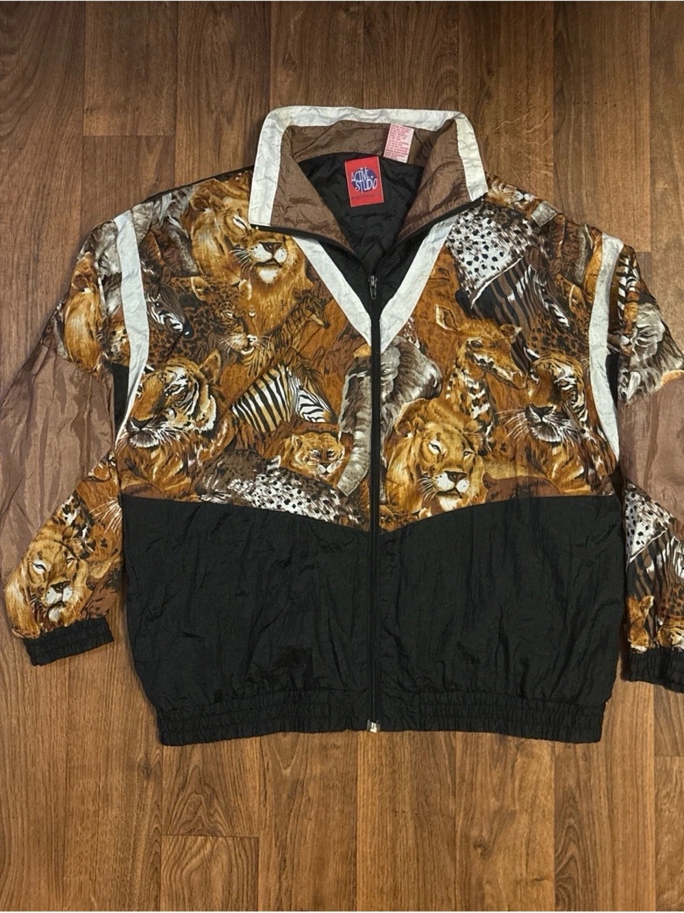 Wildlife Print Windbreaker Jacket - Black & Brown